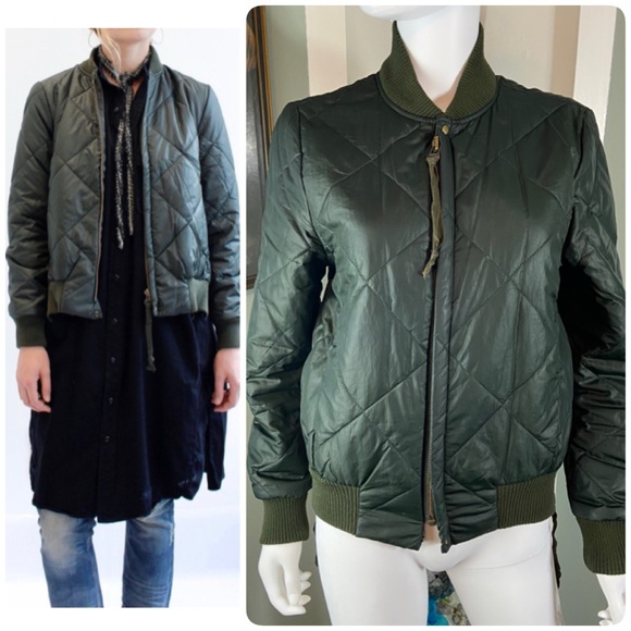 NSF Neil Women's Olive Green Quilted Bomber Jacket Medium M Military-Style